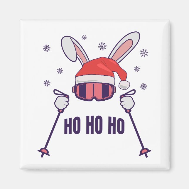 Ski Santa Rabbit mit Weihnachtsmannmütze und Skist Magnet (Vorne)