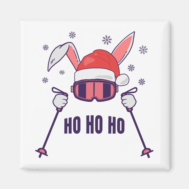 Ski Santa Rabbit mit Weihnachtsmannmütze und Skist Magnet (Vorne)