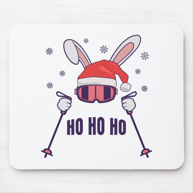 Ski Santa Rabbit mit Weihnachtsmannmütze und Skist Mousepad (Vorne)