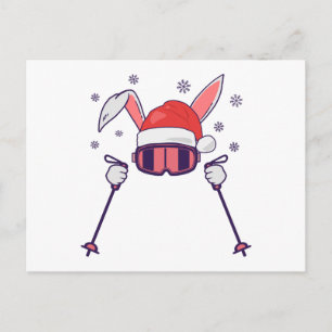 Ski Santa Rabbit mit Weihnachtsmannmütze und Skist Postkarte