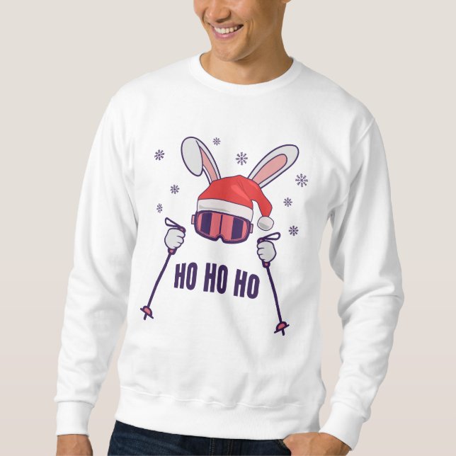 Ski Santa Rabbit mit Weihnachtsmannmütze und Skist Sweatshirt (Vorderseite)