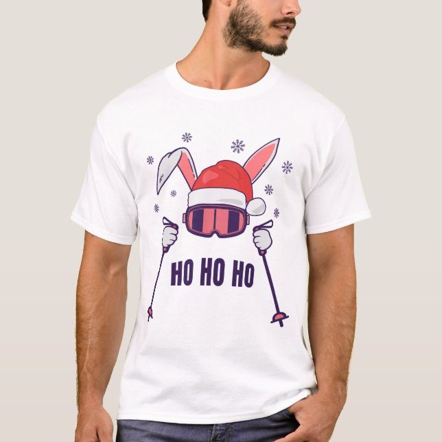 Ski Santa Rabbit mit Weihnachtsmannmütze und Skist T-Shirt (Vorderseite)