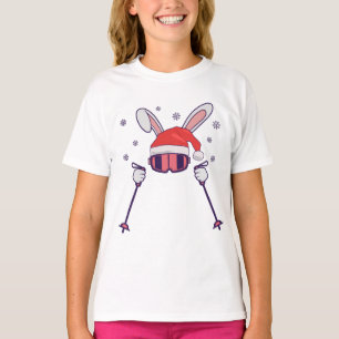 Ski Santa Rabbit mit Weihnachtsmannmütze und Skist T-Shirt