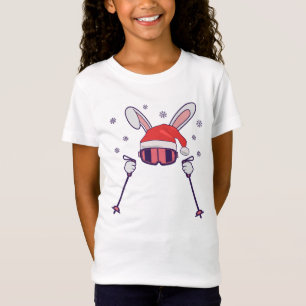 Ski Santa Rabbit mit Weihnachtsmannmütze und Skist T-Shirt