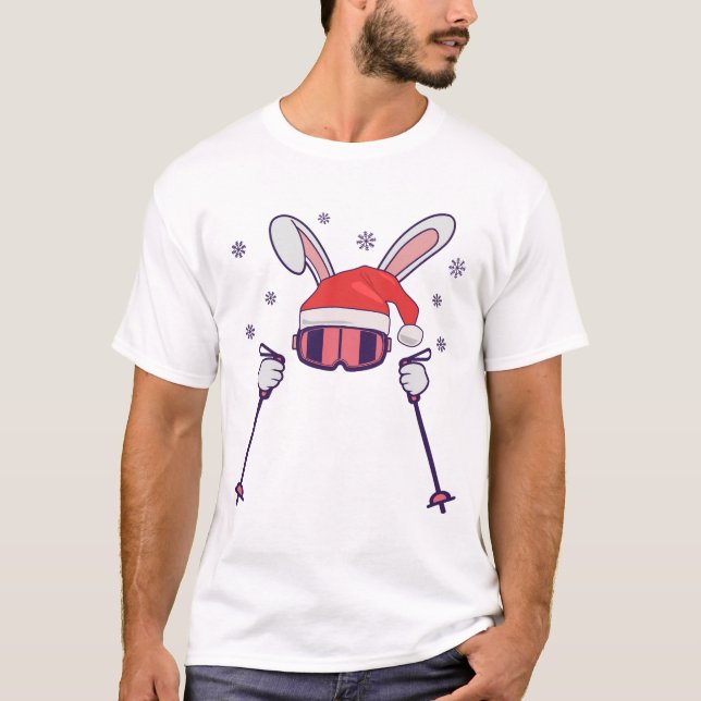 Ski Santa Rabbit mit Weihnachtsmannmütze und Skist T-Shirt (Vorderseite)