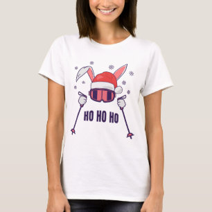 Ski Santa Rabbit mit Weihnachtsmannmütze und Skist T-Shirt