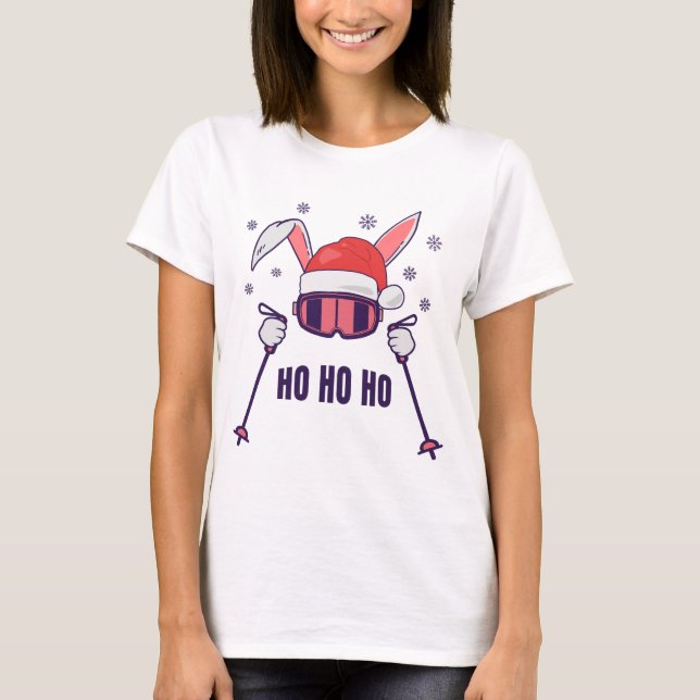 Ski Santa Rabbit mit Weihnachtsmannmütze und Skist T-Shirt (Vorderseite)