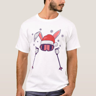 Ski Santa Rabbit mit Weihnachtsmannmütze und Skist T-Shirt