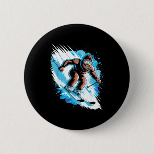 Ski Sasquatch Wintersport Skifahrer lustiges Skifa Button