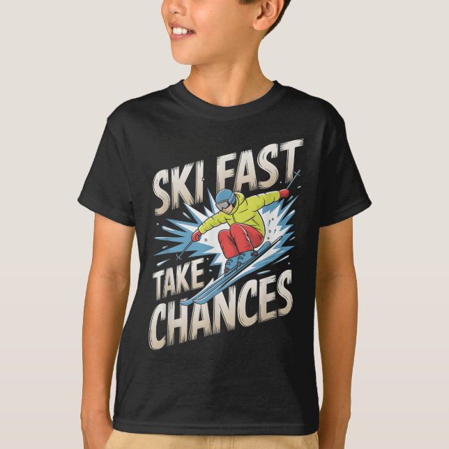 Ski Schnell Skifahren Ski Alpin Skier T-Shirt (Vorderseite)