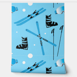 Ski School Snow Sports Blue Skiing Pattern Tapete