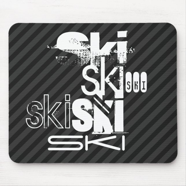 Ski; Schwarz & Dunkelgrau Streifen Mousepad (Vorne)
