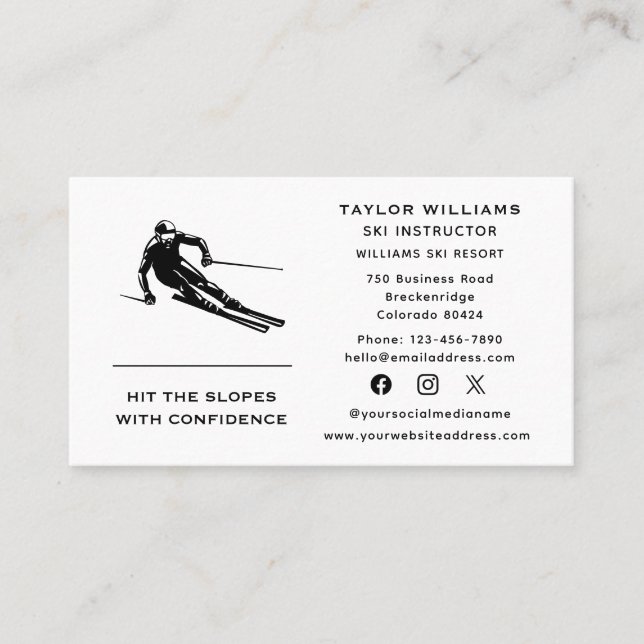 Ski Ski Ski Ski Skilehrer Social Media Visitenkarte (Vorderseite)