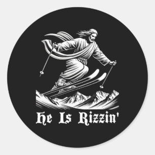 Ski Skifahren Jesus Christus Skier Rizzin' Schnee  Runder Aufkleber