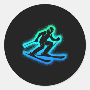 Ski Skifahrer Kinder Männer Jungen Skifahren Runder Aufkleber