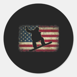 Ski Snowboard Snowboarder Amerikanisch Usa Flagge Runder Aufkleber