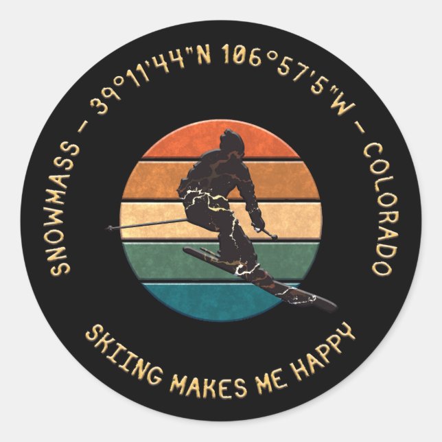 Ski Snowmesse, Colorado - Man Skier, Goldener Text Runder Aufkleber (Vorderseite)