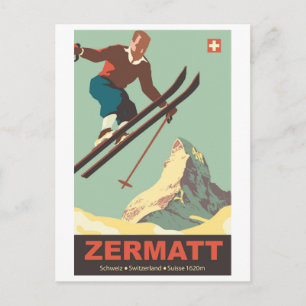 Ski Sprung in Zermatt, Schweiz Postkarte