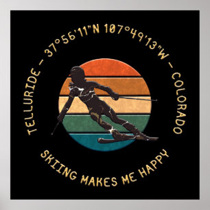 Ski Telluride, Colorado - Skierin, Gelber Text Poster