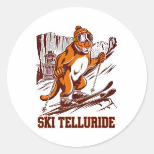 Ski Telluride Mountain Lion Skifahren-Abenteuer-Gr Runder Aufkleber