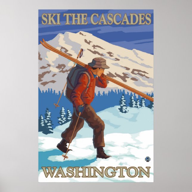 Ski the Cascades - Washington Staat Travel Poster (Vorne)