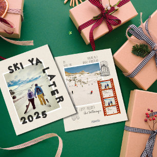 Ski Theme Einzigartiges Winter Weihnachtsfest Foto Feiertagskarte