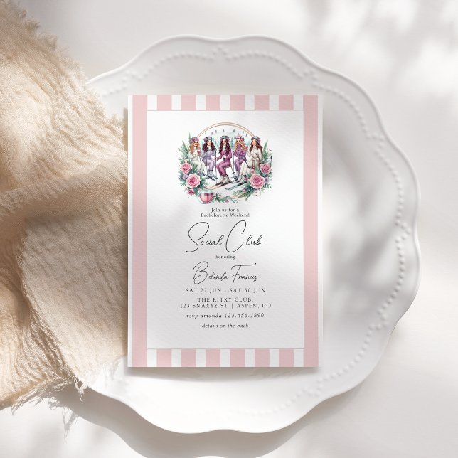 Ski-Themenhotel Bachelorette Einladung (Skiing-Themed Social Club Bachelorette Weekend Invitation)