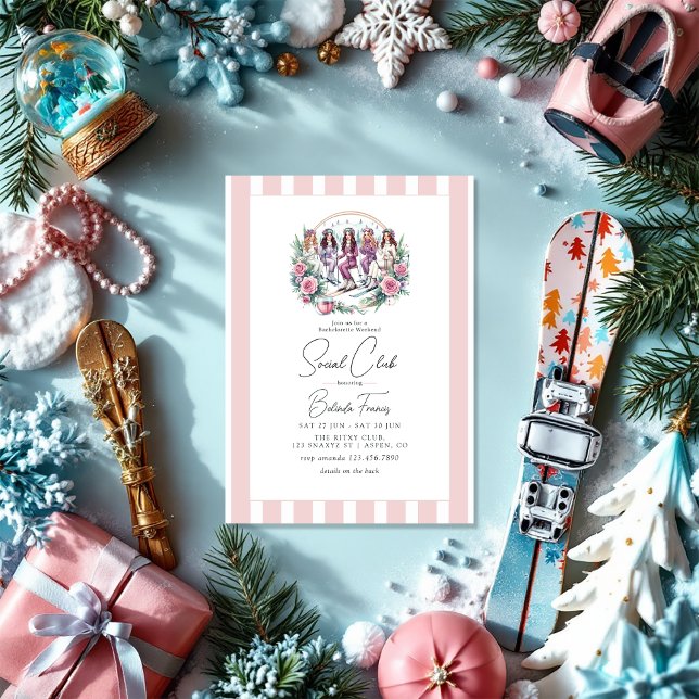 Ski-Themenhotel Bachelorette Einladung (Skiing-Themed Social Club Bachelorette Weekend Invitation)