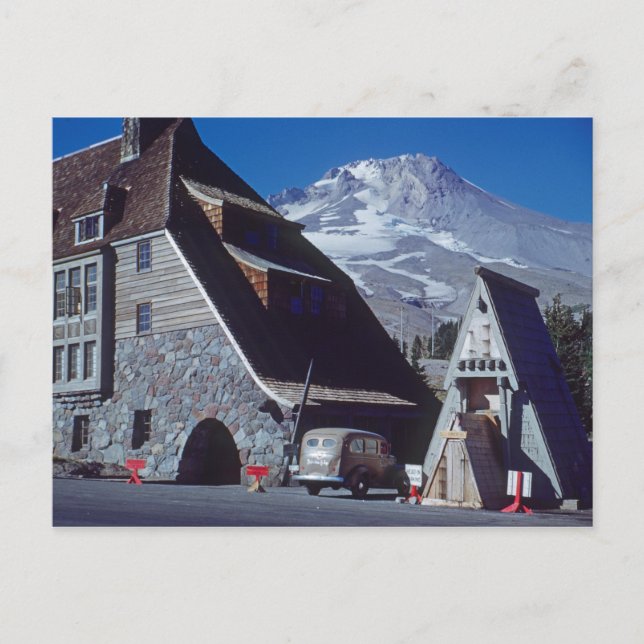 Ski Timberline Lodge Mt Hood Oregon Foto der 50er  Postkarte (Vorderseite)