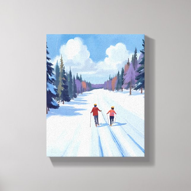 Ski Trail | Mountain Skiing Watercolor Winter Leinwanddruck (Vorderseite)
