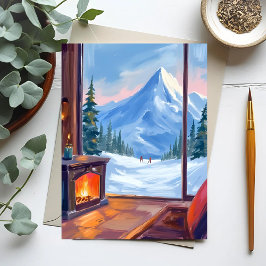Ski Trip | Mountain Lodge Watercolor Winter Postkarte