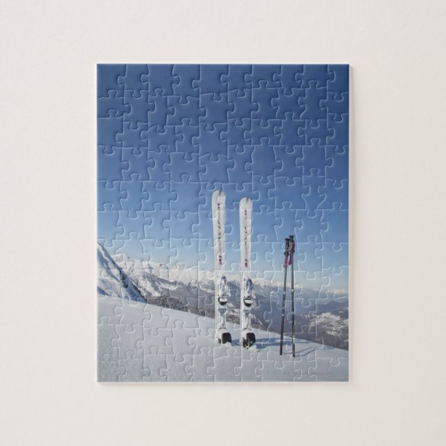 Ski und Skistöcke Puzzle (Vertikal)