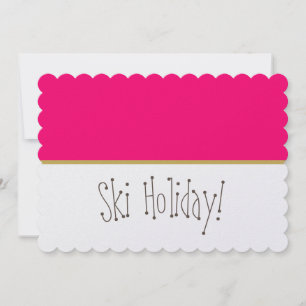 SKI URLAUB Lustiger Text in Hellrosa und Weiß Farb Feiertagskarte