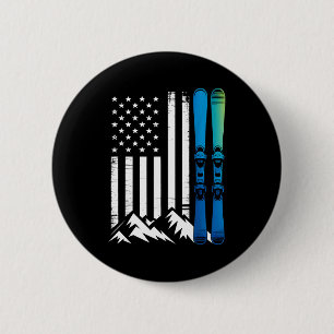 Ski usa Flagge Wintersport Skifahrer amerikanische Button