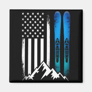 Ski USA-Flagge Wintersport Skifahrer amerikanische Magnet