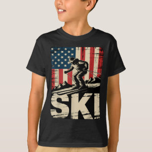 Ski USA-Flagge Wintersport Skifahrer amerikanische T-Shirt
