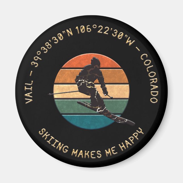 Ski Vail, Colorado - Man Skier Golden Text Magnet (Vorne)
