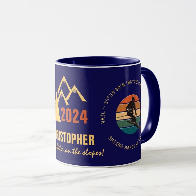 Ski Vail, Colorado - Man Skier, Name, Gold Text Tasse (VorderseiteRechts)