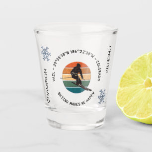 Ski Vail, Colorado - Man Skier, Schwarzer Text Schnapsglas