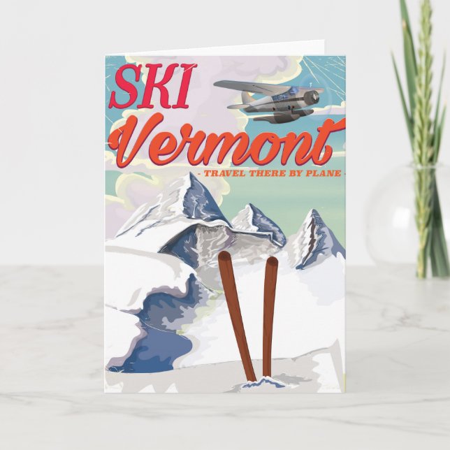 Ski Vermont Retro-Urlaubsplakat Feiertagskarte (Vorderseite)