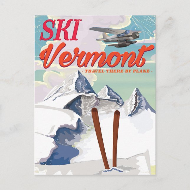 Ski Vermont Retro-Urlaubsplakat Postkarte (Vorderseite)