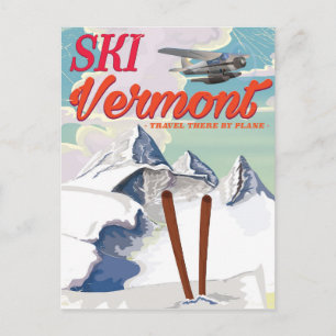 Ski Vermont Retro-Urlaubsposter Postkarte