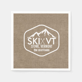 Ski Vermont Stowe Snow Mountain Rustikaler Burlap Serviette