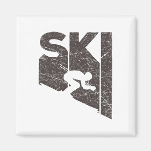 Ski Vintager Skier Retro Skifahren Lover Downhill Magnet