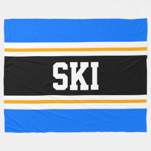 SKI WEIT Bright Blue Black Yellow Racing Streifen Fleecedecke