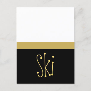 SKI Whimsical Fun Black Bright White Color Block Feiertagspostkarte