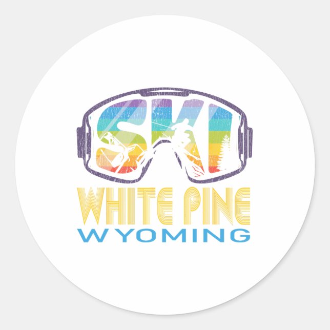 Ski White Pine Wyoming Skiing Vacation  Runder Aufkleber (Vorderseite)