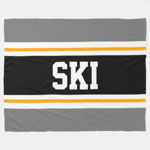 SKI Wide Sporty Gray Black Yellow Racing Streifen Fleecedecke
