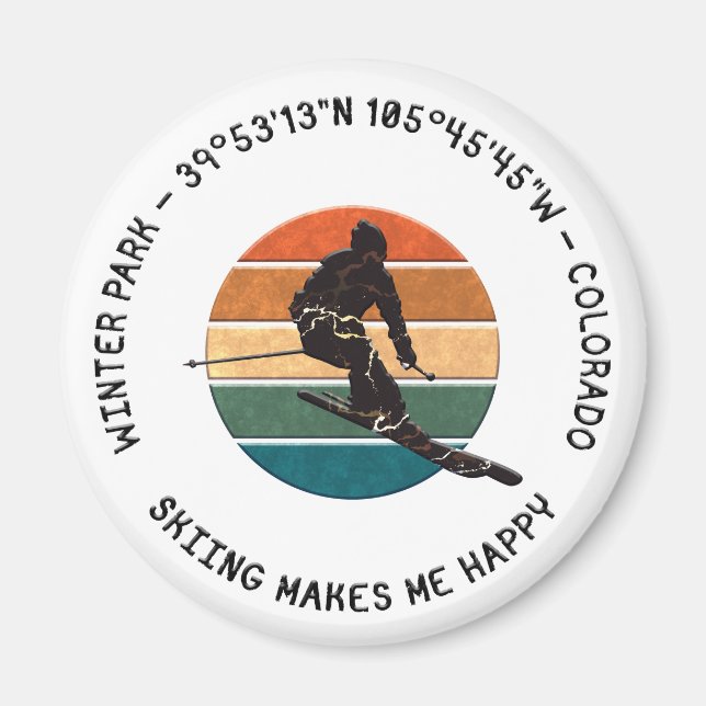 Ski Winter Park, Colorado - Man Skier, Schwarzer T Magnet (Vorne)