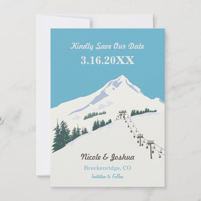 Ski Winter Scene Save the Date Karte (Vorderseite)